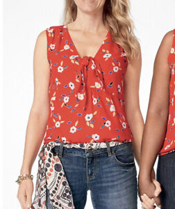 New CAbi Tied Up Red Floral Sleeveless Tank Top Blouse #5734 Size XS Spring 2020