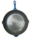 Le Creuset Cast Iron Azure Blue Enamel Round Skillet # 26 Double Pour Spouts Pan