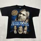 Vintage Y2K Nirvana Smiley Band T Shirt Double Sided Men’s Size Large Black Tee