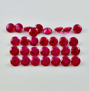 100% Natural Flawless Mogok Red Ruby Round Cut Loose Gemstone Certified 100 Pcs