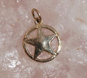 14K Round Five Pointed Star in Circle Bracelet Charm Pendant Yellow Gold SUNWEST
