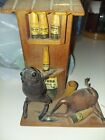 Vintage Mexican Art Taxidermy 2 Frogs Drinking Corona Beer Toothpick Holder Wood