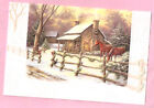 Horse Snow Cabin Fence Country Winter Embossed Christmas Cards Box of 16^