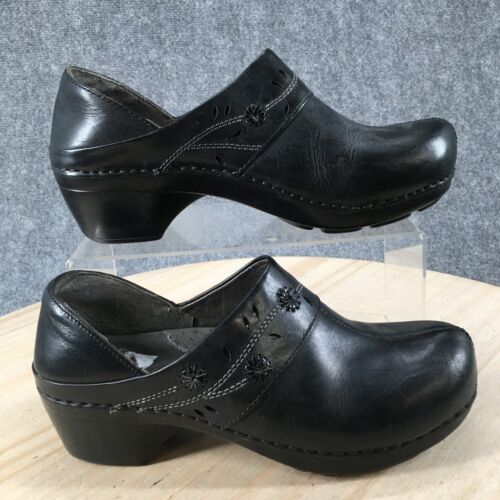 Dansko Shoes Womens 38 Split Toe Clogs Heels Comfort Black Leather Slip On