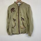 Storybook Knits Hooded Cardigan Sweater Size 1X Tan Wild life  Good Condition