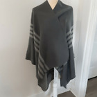 Reversible gray striped poncho wrap acrylic lightweight Southwestern