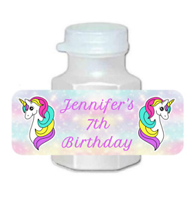 30 personalized Unicorn birthday party bubble labels stickers