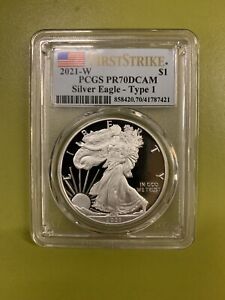 2021-W Proof $1 Type 1 American Silver Eagle PCGS PR70DCAM Flag Label