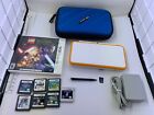 Nintendo New 2DS XL White Orange Handheld Console System W Case Charger 8 Games