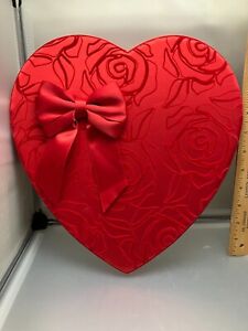 Big Valentine's Day Red Heart Shaped Roses Cloth Bow Chocolate See's Candy Box