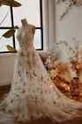 Tulle Boho Wedding Dress Golden Celestial Star V Neck Illusion A-line Bride Gown
