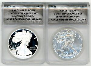 2020/2020-W ASE MS/PR70 ANACS 2 Coin Silver Eagle Set ShopCSNtv Exclusive ANACS