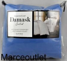 Charter Club Damask Solid 550 Thread Count FULL QUEEN Duvet & Shams Marina Blue