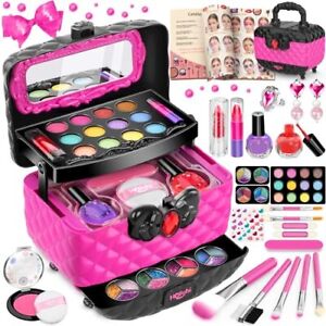 Hollyhi 41 Pcs Kids Makeup Kit for Girl, Washable Makeup Set Toy with Real Co...