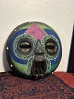Hand Made Ghanian Beaded Wood Mask With Copper And Seashell Colorful Face Bakota