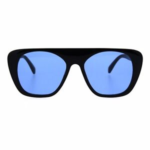 Retro 70's Fashion Sunglasses Flat Top Black Trapezoid Frame Color Lens UV 400