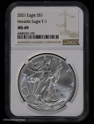 2021 $1 American Silver Eagle NGC MS 69 | Heraldic T-1