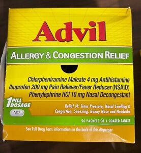 Advil Allergy Congestion & Pain Relief 200mg Ibuprofen 50 packet/box. Exp. 11/24