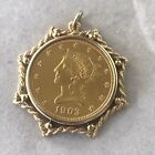 Without Stone Men's 1903 Lady Liberty Coin Charm Pendant 14K Yellow Gold Plated