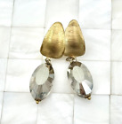 Faceted Glass Gold Tone Dangle Drop Pierced Earrings The Vintage Strand Lot#4055