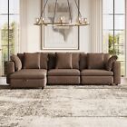 Velvet Sectional Sofa Modern Oversized 4-Seater Sofa with 3 Pillows And Storage
