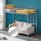 Twin Loft Bed with Stairs, Metal Kids Loft Bunk Twin Bed with Flat Ladder