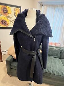 Cole Haan Belted Asymmetrical Wool Coat Navy Size 6