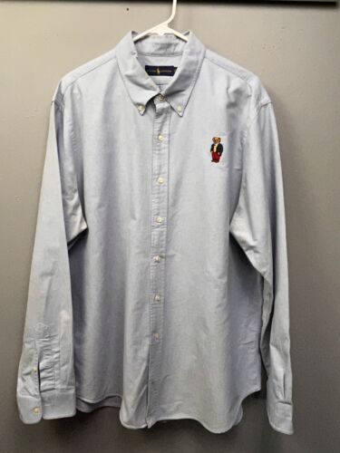 Ralph Lauren Oxford Shirt Mens XXL Button Down Classic Polo Bear Blue Flaw