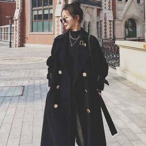 Black Woolen Trench Coat Women's Mid-length