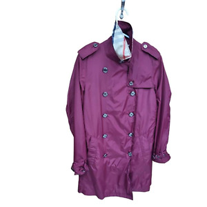 Burberry Trench Coat Women's 6 Purple Solid Buttons Epaulettes Printed Lining