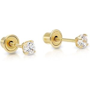 Natural Genuine Diamond Stud Screw Back Earrings in 14k Solid Yellow Gold