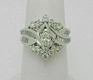 2Ct Marquise Cut Simulated Diamond Engagement Cluster Ring 14k White Gold Plated