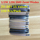 150PC 15 Values 0.5W 1/2W 2V-24V 1206 SMD Zener Diode Diodes Assorted Kit LL34