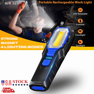 LED Working Light Rechargeable COB Magnetic Flashlight with 4 Modes Bright Lamp