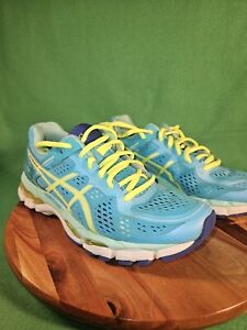 Asics Gel Kayano 22 Women's Running Shoes Ice Blue Flash Yellow T597N Size 7.5