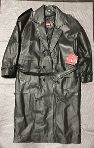 Phase 2 - 2004RLJ Long Leather Trench Coat, Double Breast Zip Liner, Large, Blk