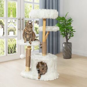 COZIWOW Modern Cat Tree Tower for Large Cats Real Branch Luxury Cat Condo Wood