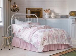 NEW SIMPLY SHABBY CHIC ~ TWIN SIZE WHITE PINK FLORAL RUFFLED DUVET SET