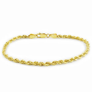 14k Yellow Gold Womens 2mm Diamond Cut Rope Chain Bracelet w Lobster Clasp- 7
