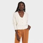 NEW Women's Button-Front Fine Gauge Ribbed Cardigan A New Day Cream Size L Ivory