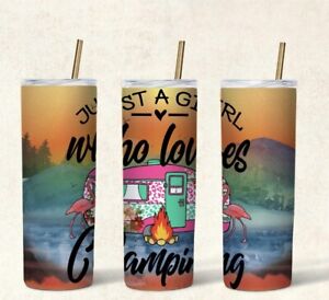 Loves Camping Stainless Steel  Skinny 20oz Tumbler W/ Lid & Straw