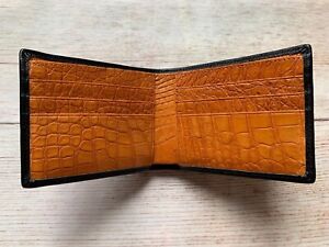 Real Black Brown Alligator Bifold Wallet Original Leather Handmade RFID 8 Cards
