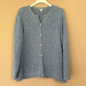 Vintage LL Bean Womens Cardigan 2X  Blue Sweater 100% Cotton. Mother Or Pearl.