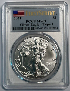 2021 $1 American Silver Eagle 1oz Dollar Type 1 PCGS MS69 First Strike