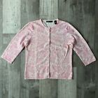 Lord & Taylor Two-Ply Cashmere Pink And Cream Paisley Cardigan Size Medium