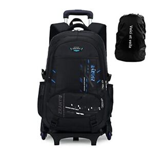 Rolling Backpack with Wheels for Adults Boys School Bookbag Trolley Blue Laptop