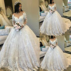 Puffy Ball Gown Wedding Dresses Long Sleeves Court Train Ivory Lace Bridal Gowns