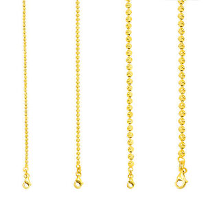 10K Yellow Gold Solid 2mm-4mm Moon Diamond Cut Ball Bead Chain Necklace 16