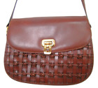 Etienne Aigner Purse Handbag Leather Weave Shoulder Bag Adjustable Strap Brown