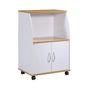 Hodedah Mini Microwave Cart with Two Doors and Shelf for White, White